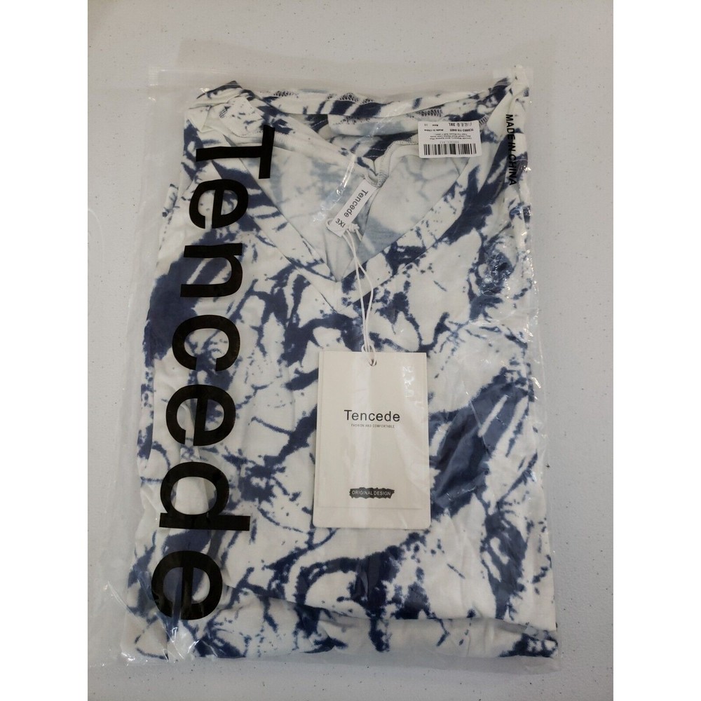 Tencede  Women's 3XL Vneck Top blue white rayon spandex NEW short sleeve